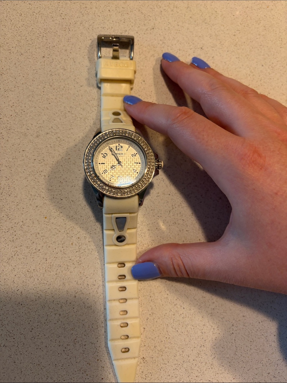 Ladies Cream Silicone Strap Watch with Crystal Bezel